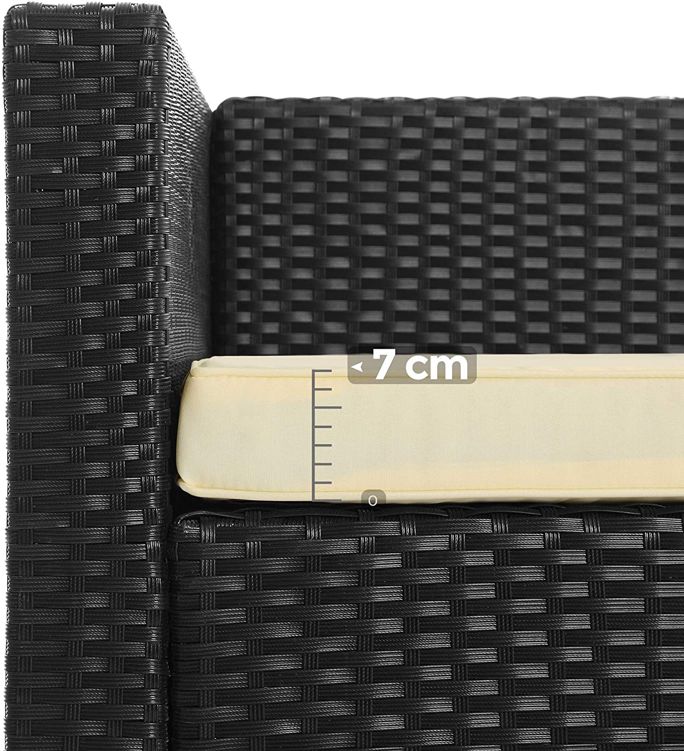 Gartenmöbelset - Lounge -Set - Gartenbank und Tisch - mit Kissen - Glasoberteil - Schwarz / Beige