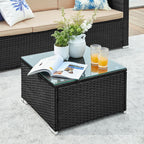 Gartenmöbelset - Lounge -Set - Gartenbank und Tisch - mit Kissen - Glasoberteil - Schwarz / Beige
