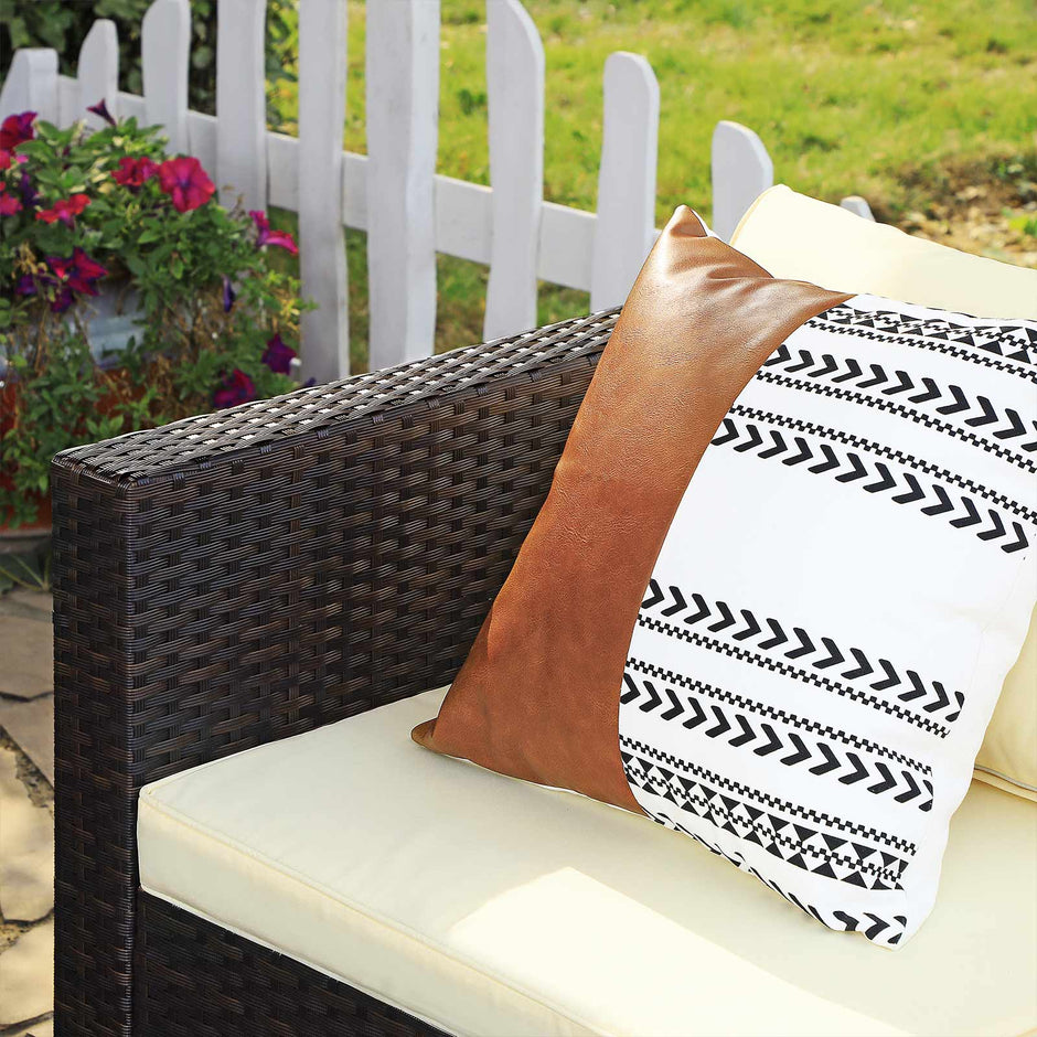 Gartenmöbelset - Polyrotan Lounge Set - Gartentisch mit Glasoberteil - Braun/Beige