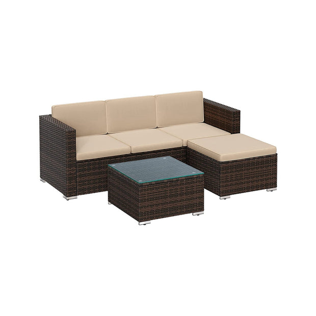 Lounge -Set - Gartenmöbelset - Ecksofa mit Tisch - Glasoberteil - Braun