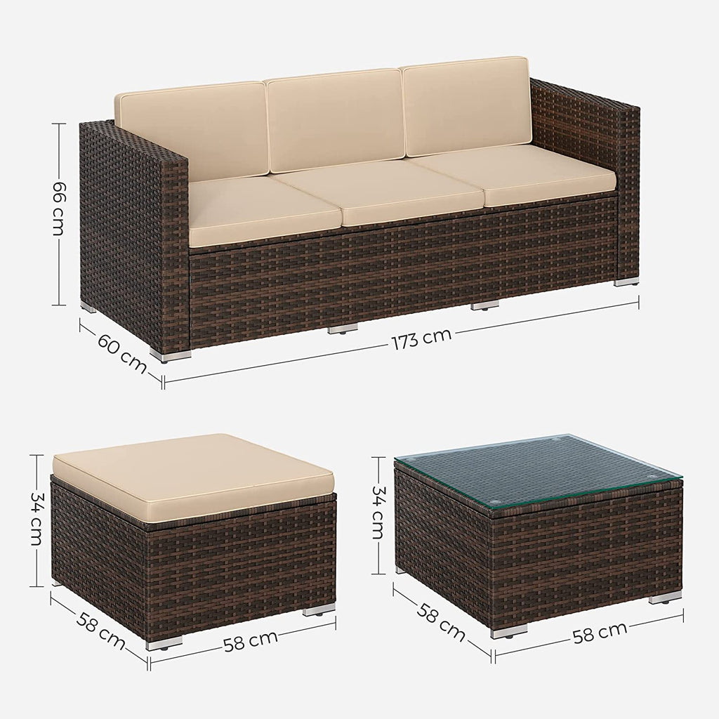 Lounge -Set - Gartenmöbelset - Ecksofa mit Tisch - Glasoberteil - Braun
