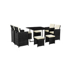 Gartenmöbelset - Loungeset - Rattan -Look - 2 Stühle und Glas Tisch - Schwarz