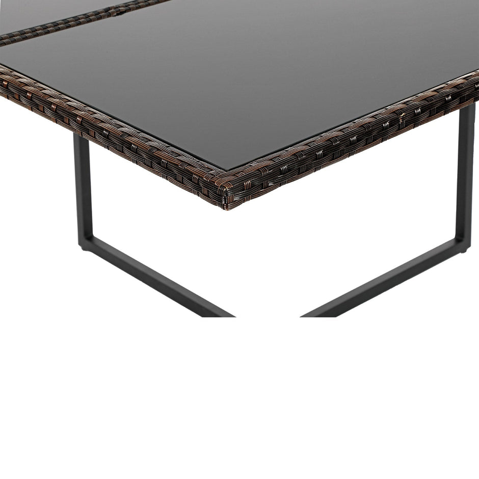 Gartenmöbelset - Loungeset - Rattan -Look - 2 Stühle und Glas Tisch - Schwarz