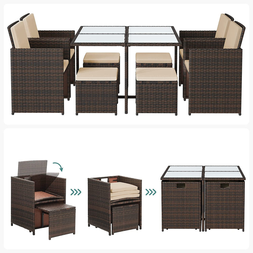 Gartenmöbelset - Esstisch mit Stühlen - Set von 9 - Gartenset