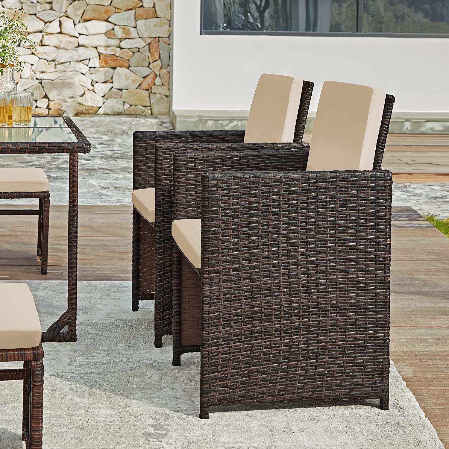 Gartenmöbelset - Esstisch mit Stühlen - Set von 9 - Gartenset