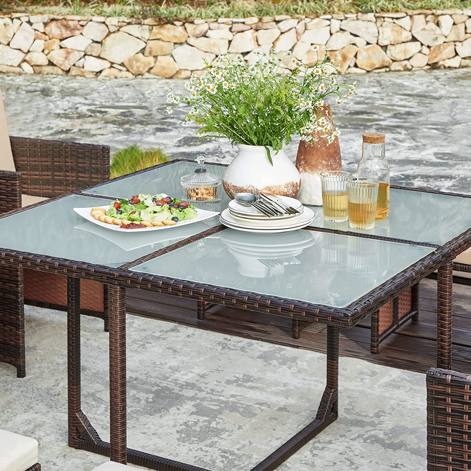 Gartenmöbelset - Esstisch mit Stühlen - Set von 9 - Gartenset