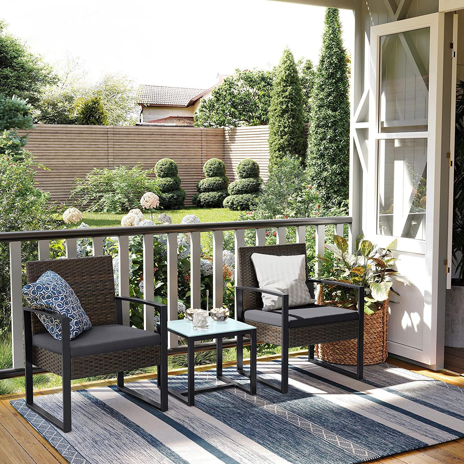 Gartenmöbel Set-Rattan Look-3-Stück