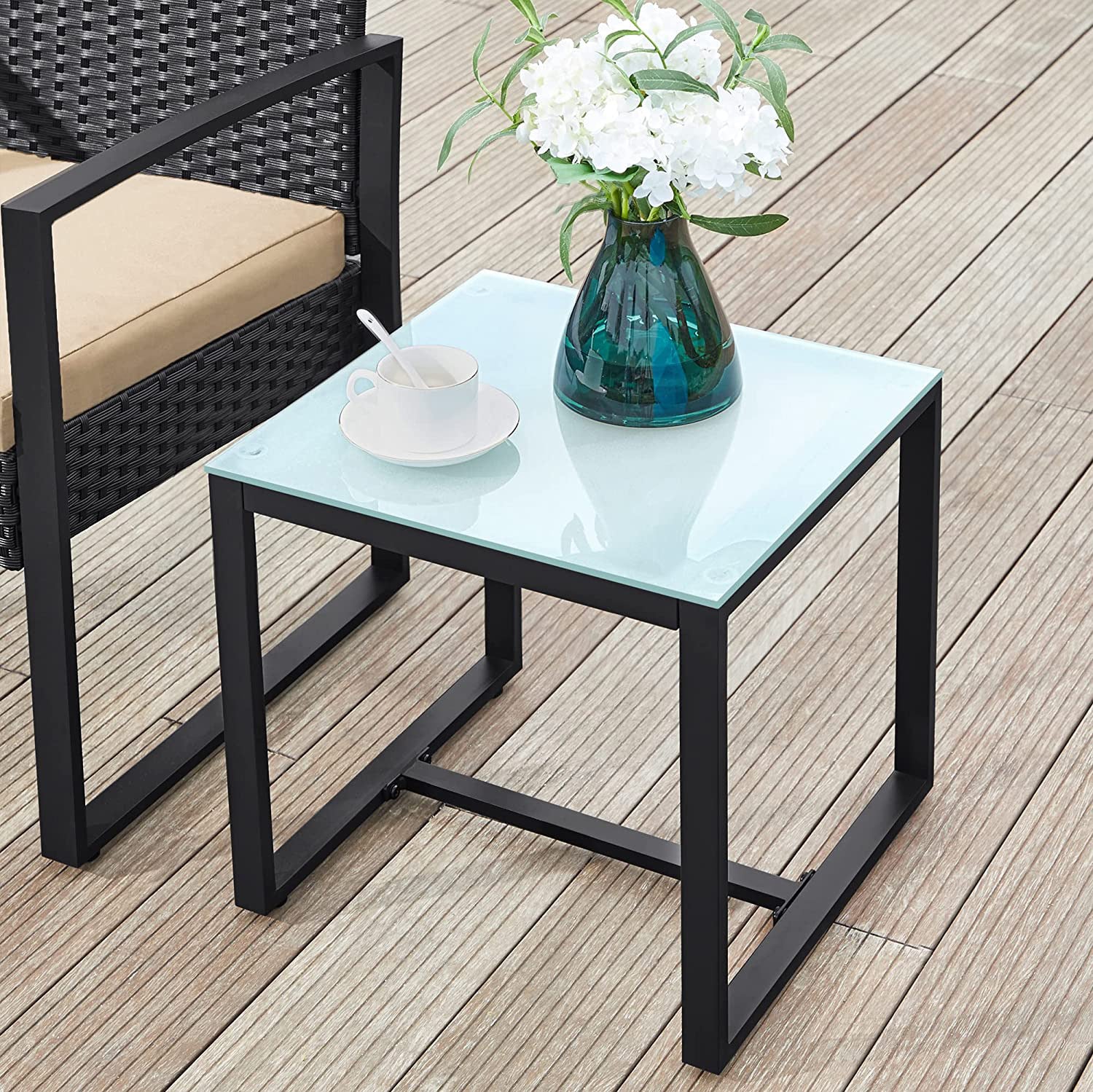 Tuinmeubelset - 3-Delig - Polyrattan - Tafel en 2 Stoelen - Met Kussens