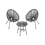 Gartenmöbel Set - Balkonmöbel - Set von 3 - Glas Tisch - 2 Stühle - Schwarz