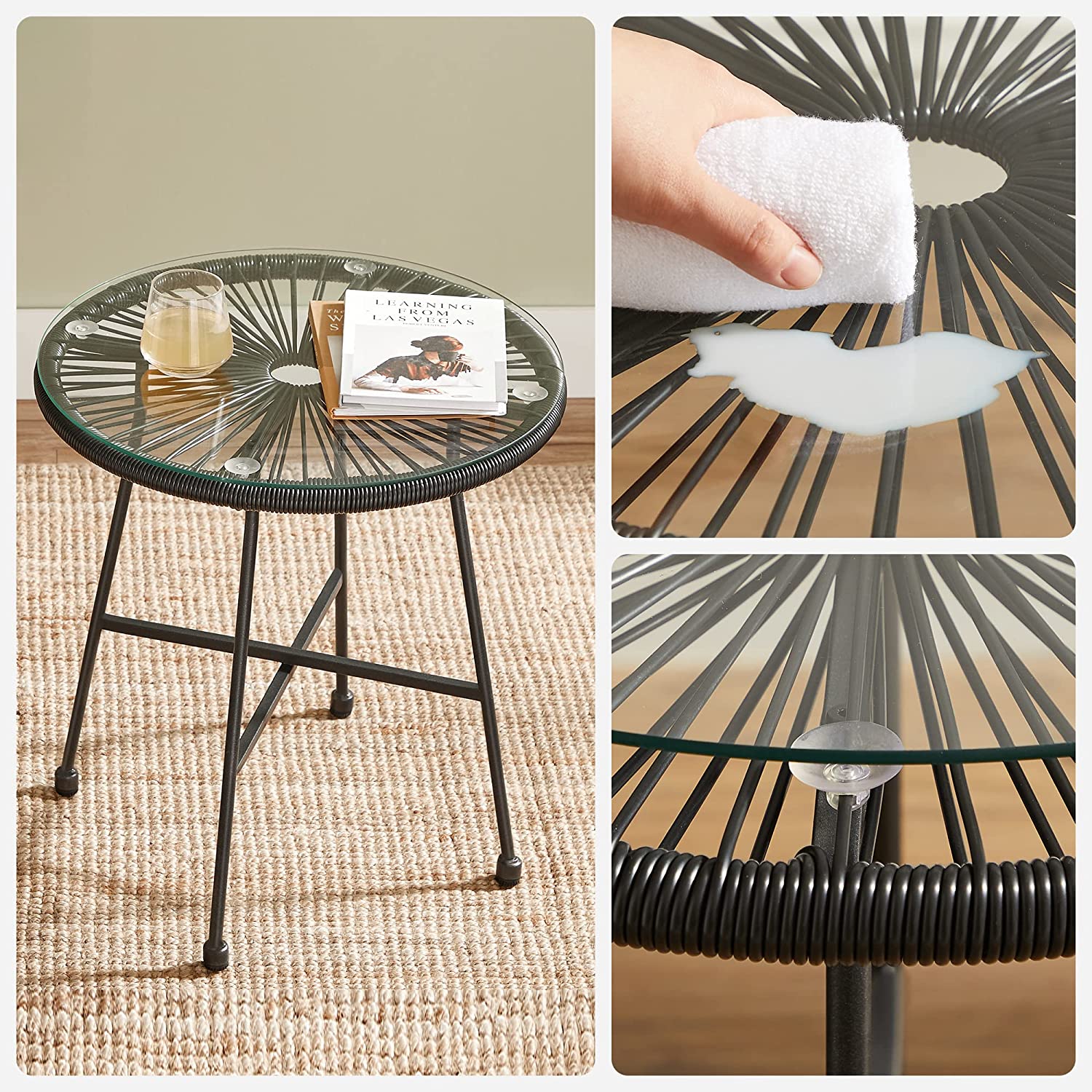 Gartenmöbel Set - Balkonmöbel - Set von 3 - Glas Tisch - 2 Stühle - Schwarz