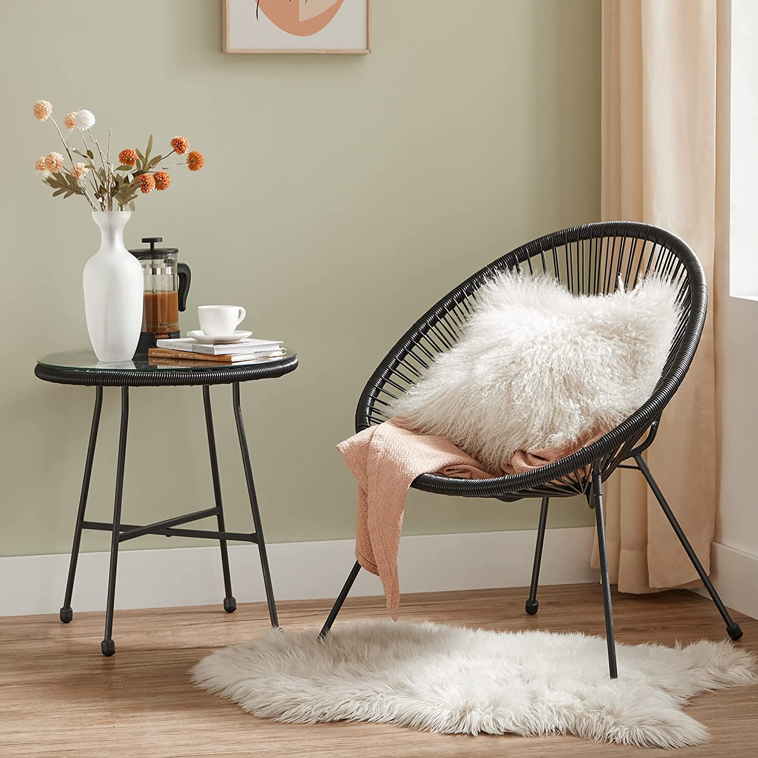 Gartenmöbel Set - Balkonmöbel - Set von 3 - Glas Tisch - 2 Stühle - Schwarz