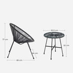 Gartenmöbel Set - Balkonmöbel - Set von 3 - Glas Tisch - 2 Stühle - Schwarz