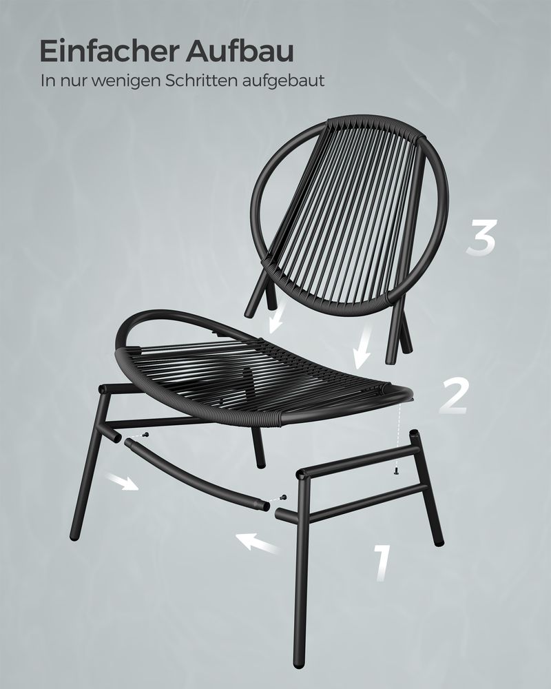 Balkonmöbelset - 3 -Set von 3 - mit Tisch und 2 Stühlen - Tinte -Black