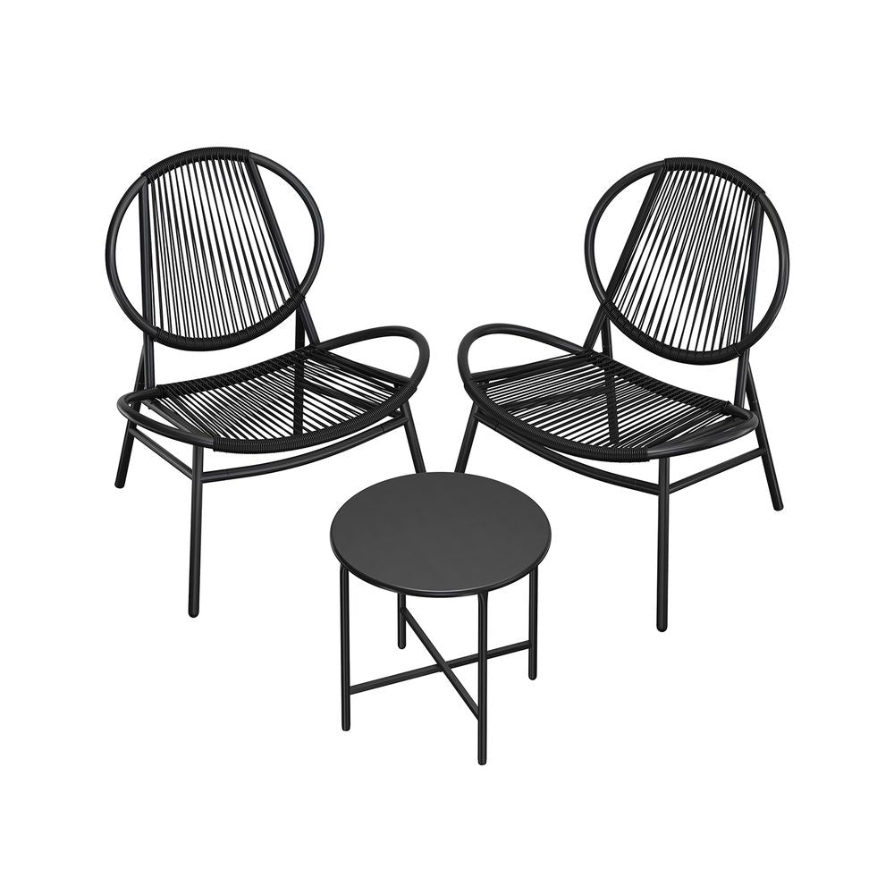 Balkonmöbelset - 3 -Set von 3 - mit Tisch und 2 Stühlen - Tinte -Black