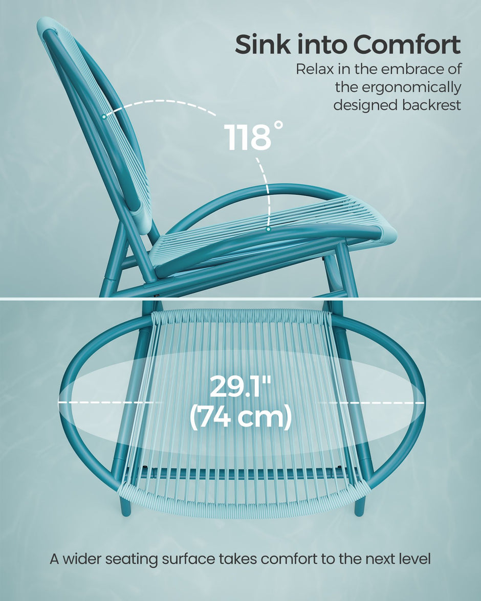 Balkonmöbelset - 3 -Set von 3 - mit Tisch und 2 Stühlen - Meerblau