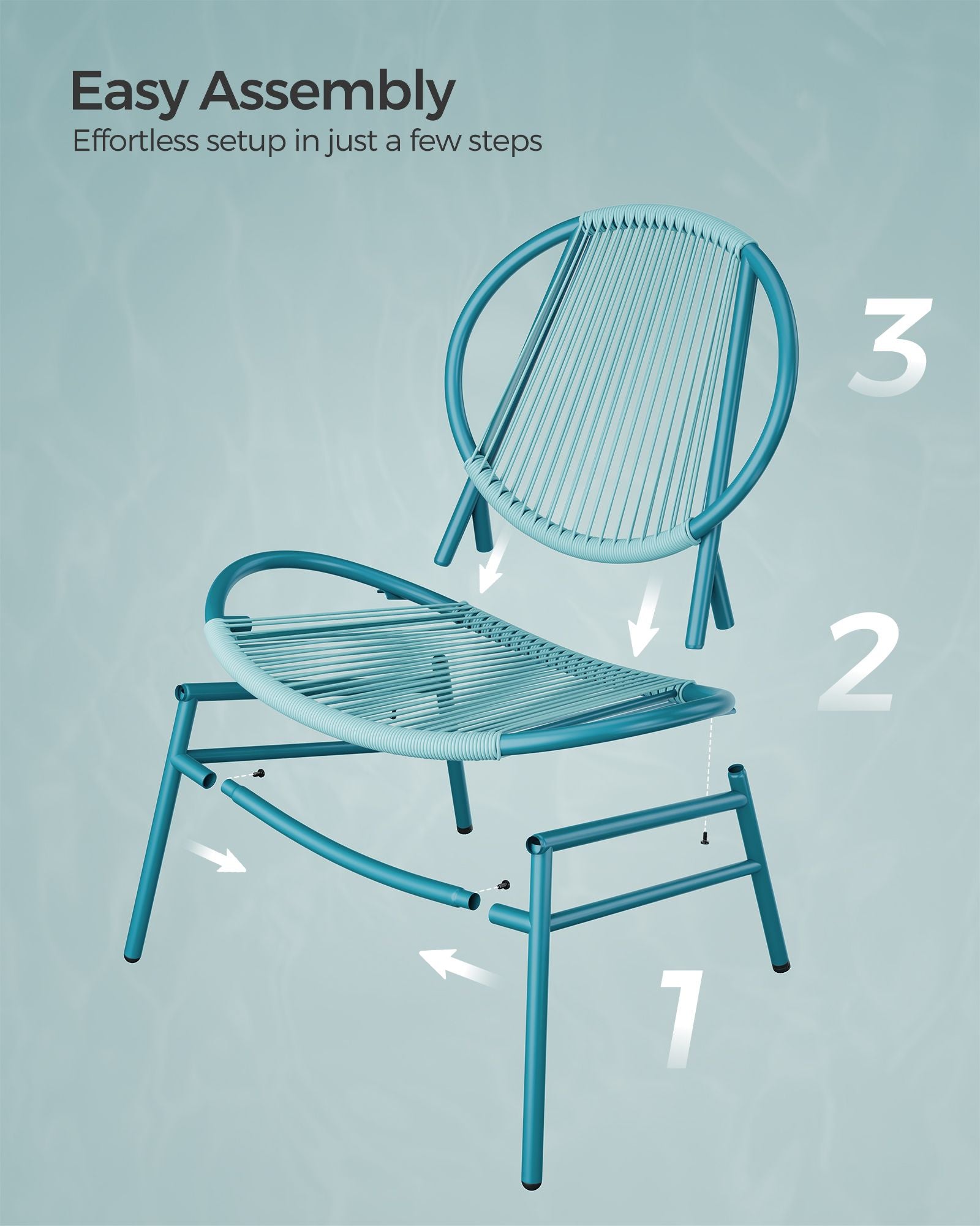 Balkonmöbelset - 3 -Set von 3 - mit Tisch und 2 Stühlen - Meerblau