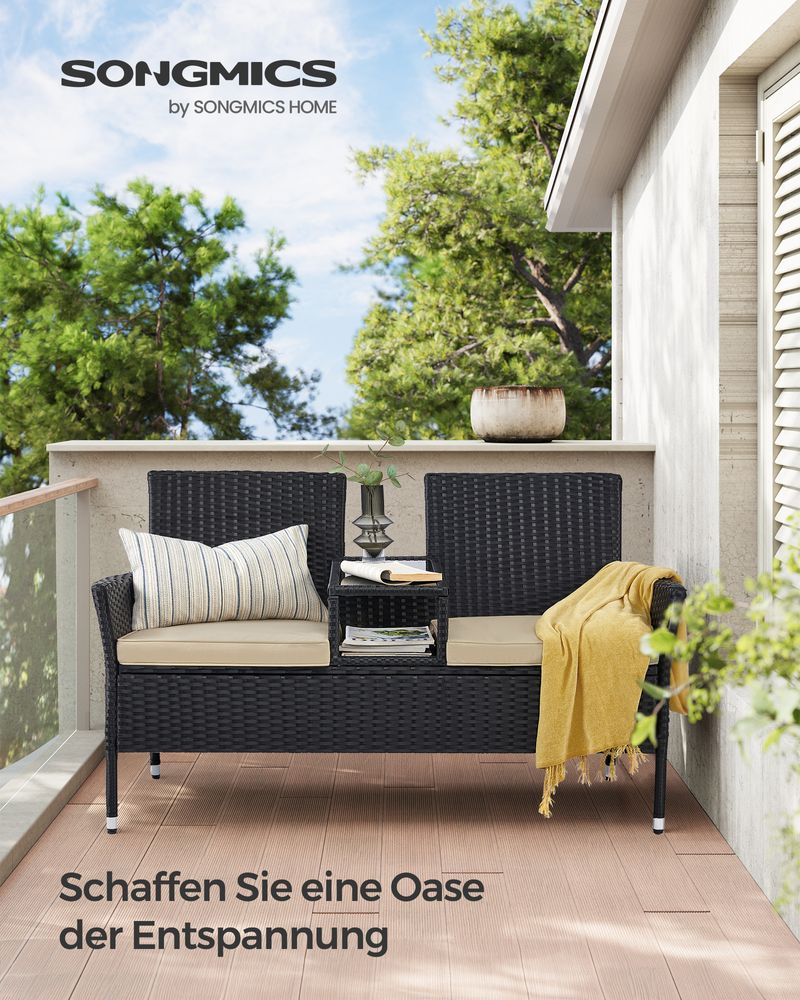 Gartenstuhl - Gartenmöbelset - Balkonmöbel - mit Tisch - weicher Sitz - Schwarz