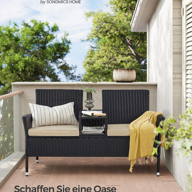 Gartenstuhl - Gartenmöbelset - Balkonmöbel - mit Tisch - weicher Sitz - Schwarz