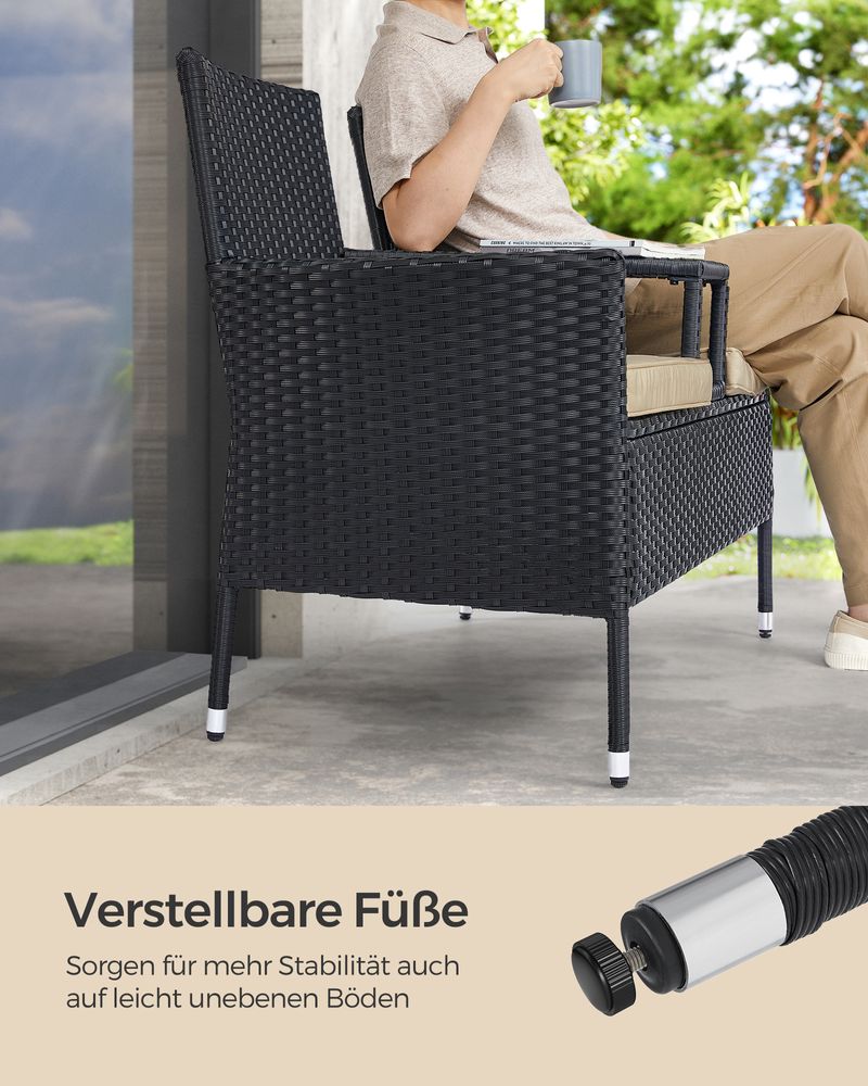 Gartenstuhl - Gartenmöbelset - Balkonmöbel - mit Tisch - weicher Sitz - Schwarz