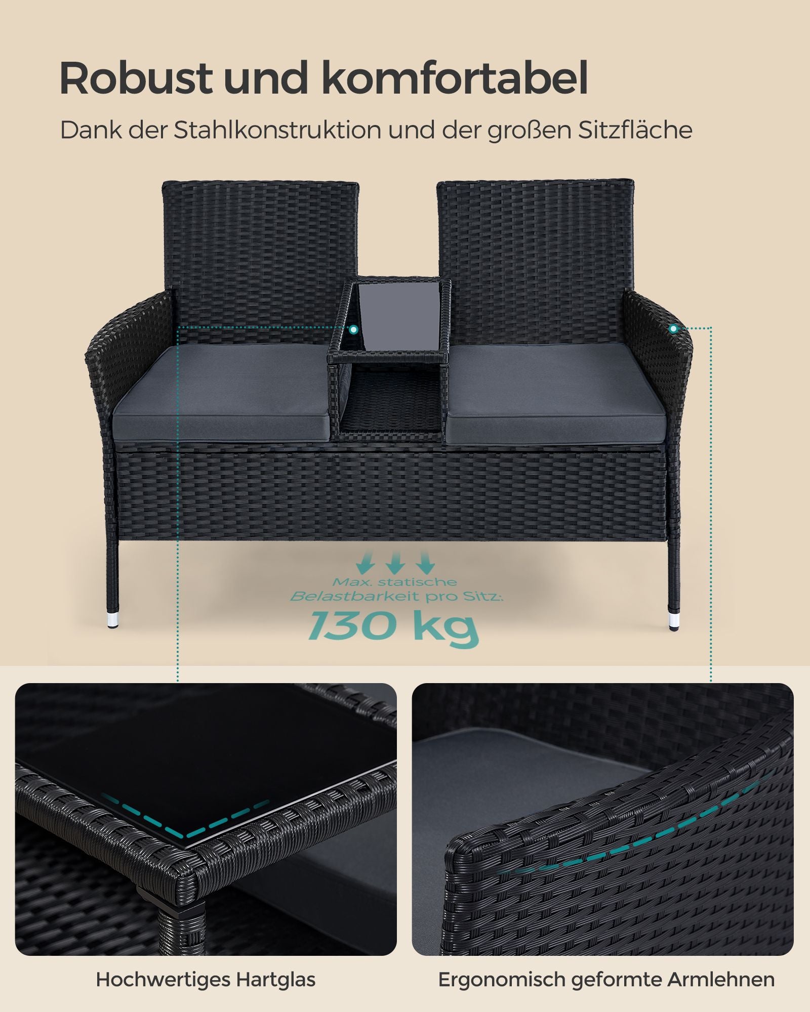 Aus PE-Polyrotan gemeldete Balkonmöbel