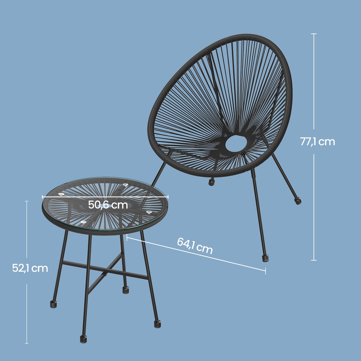 Balkonmöbel Set von 3 - Gartenset mit 2 Stühlen und Tisch