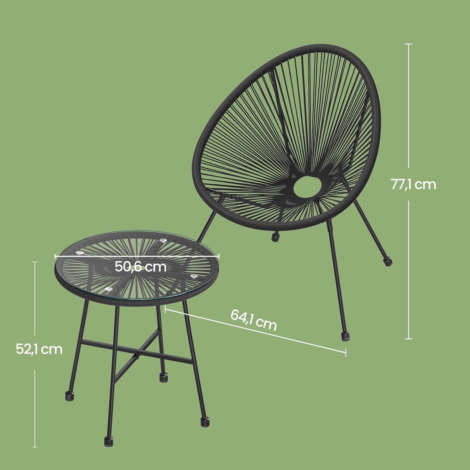 Balkonmöbel Set von 3 - Gartenset mit 2 Stühlen und Tisch