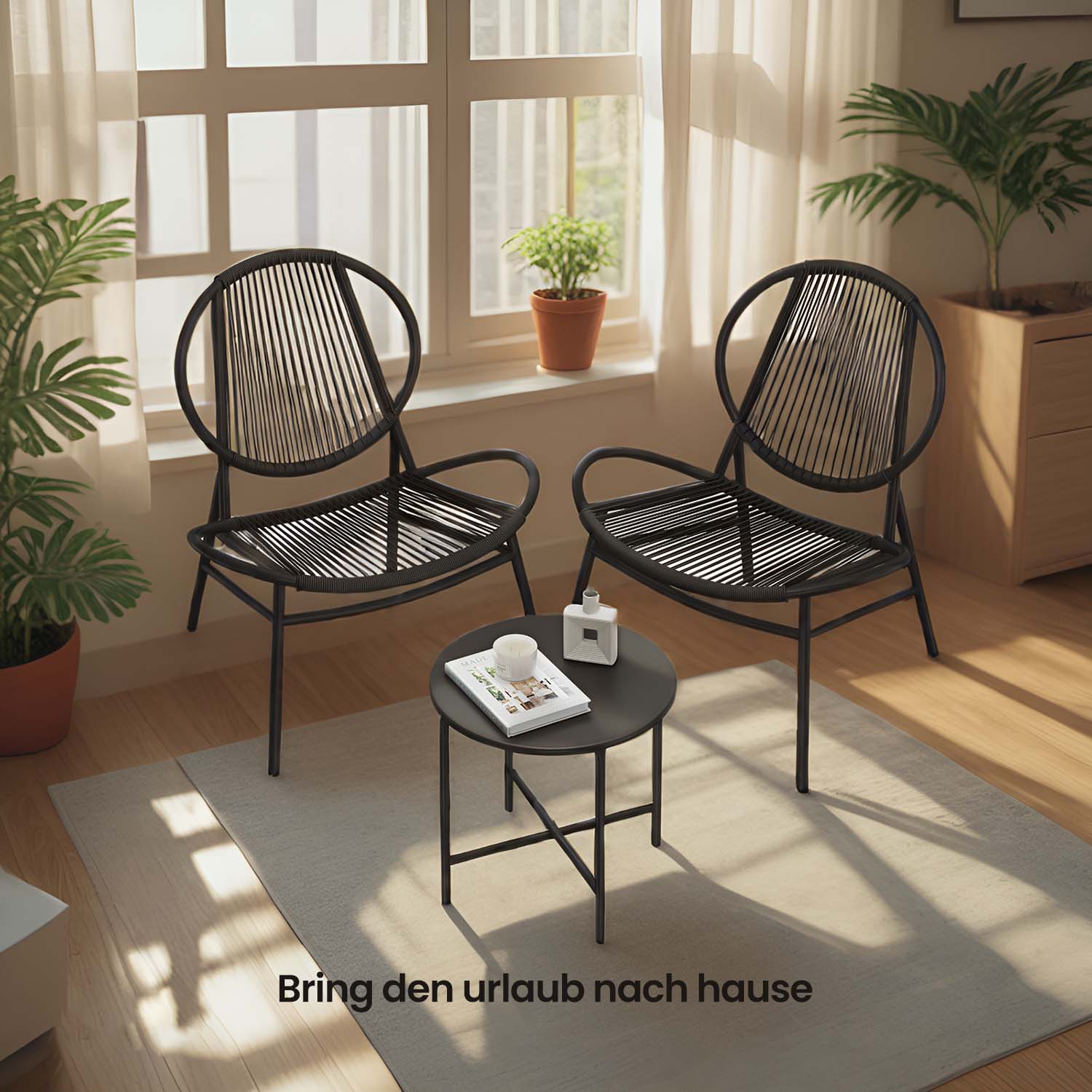 Balkonmöbel Set von 3 - Gartenset mit Tisch und 2 Stühlen, Pe Polyrotaner