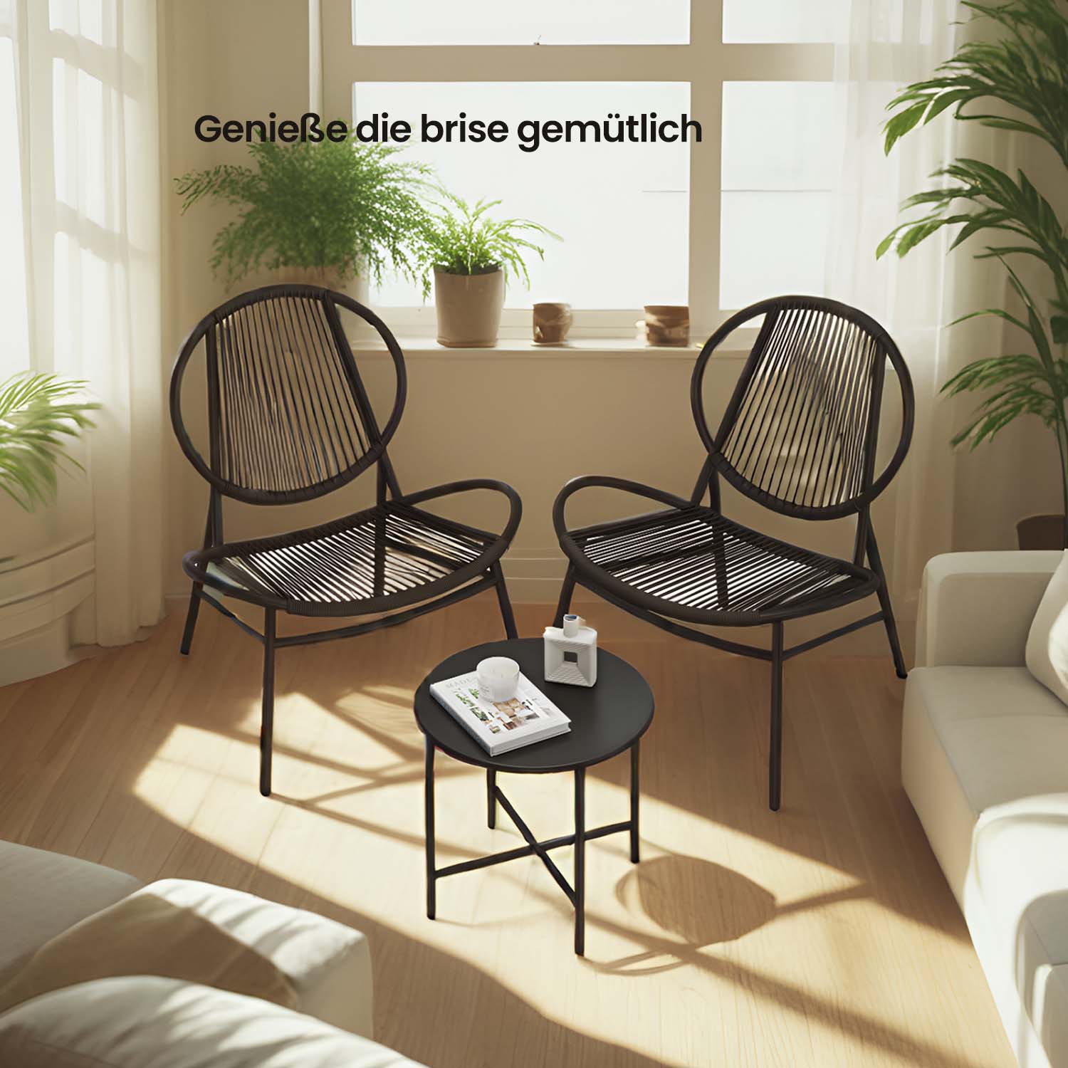 Balkonmöbel Set von 3 - Gartenset mit Tisch und 2 Stühlen, Pe Polyrotaner
