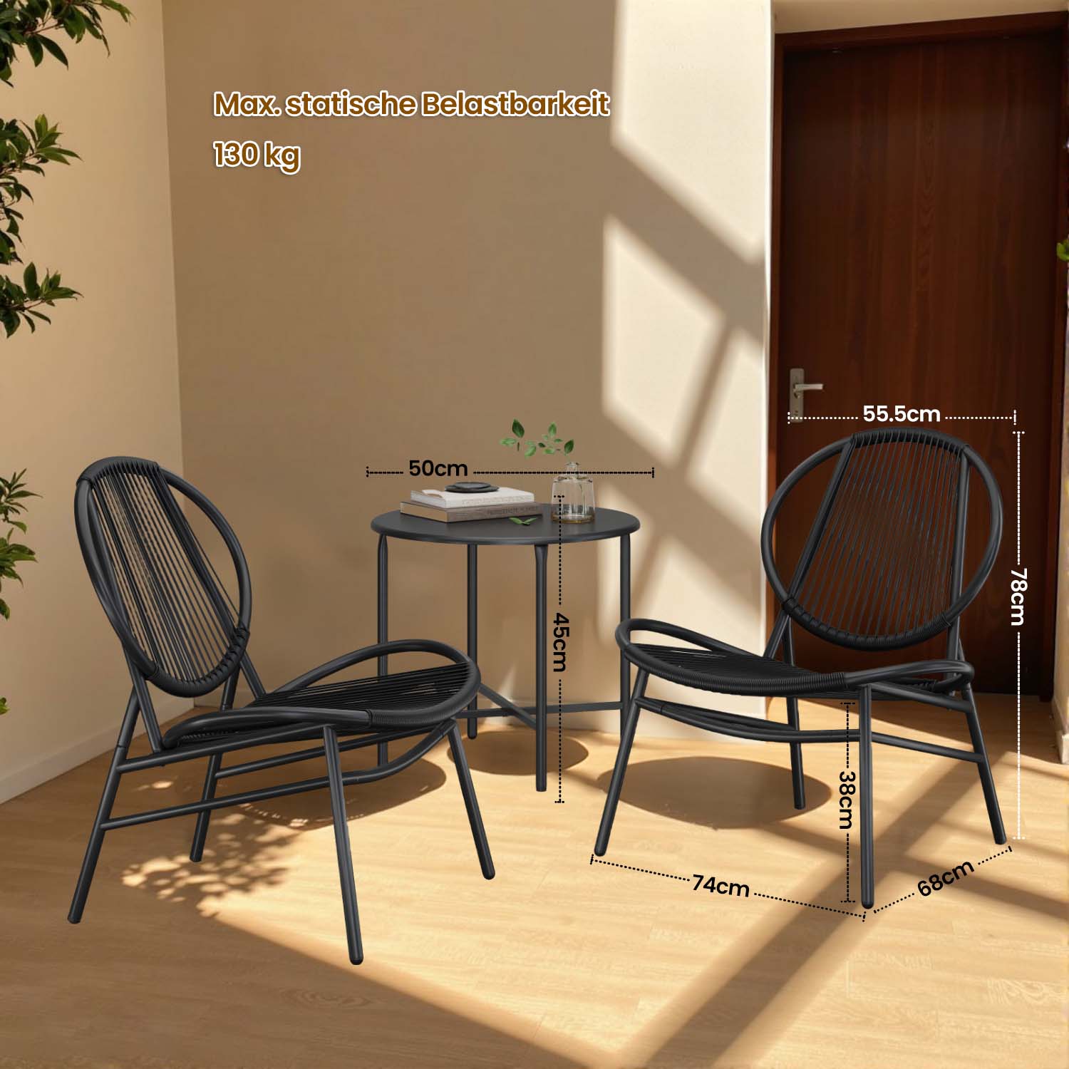 Balkonmöbel Set von 3 - Gartenset mit Tisch und 2 Stühlen, Pe Polyrotaner