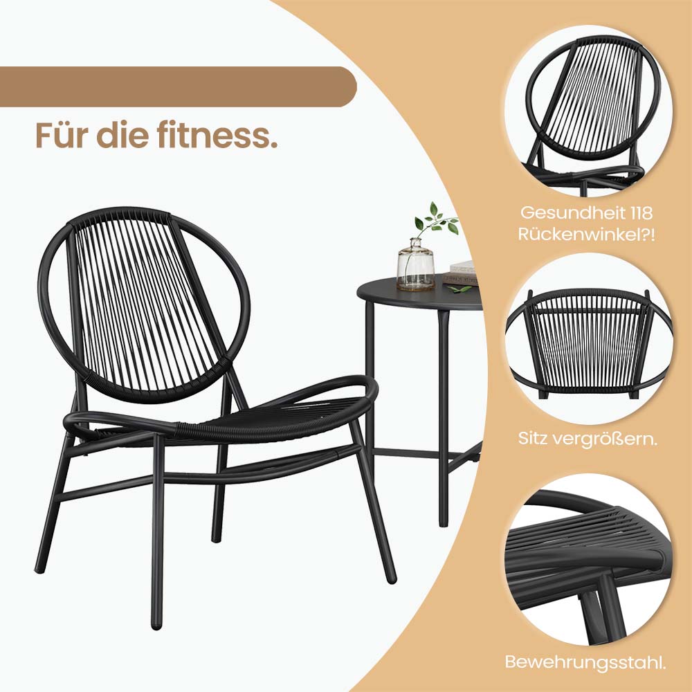 Balkonmöbel Set von 3 - Gartenset mit Tisch und 2 Stühlen, Pe Polyrotaner
