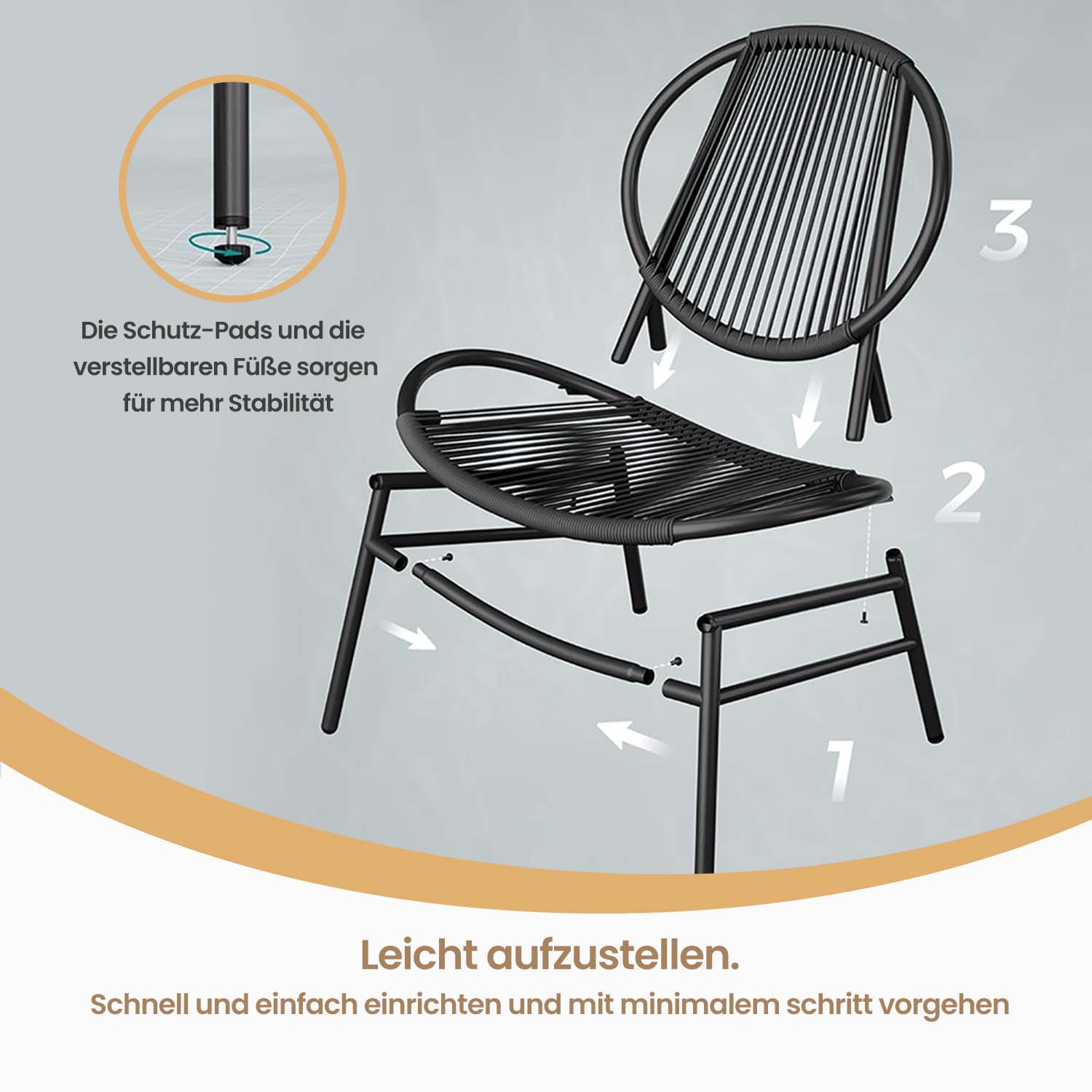 Balkonmöbel Set von 3 - Gartenset mit Tisch und 2 Stühlen, Pe Polyrotaner