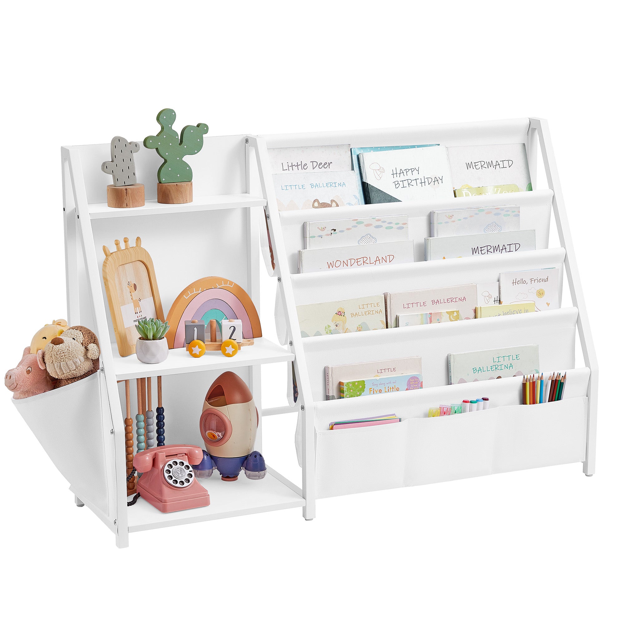 Kinderrek - Montessori Speelgoed- en Boekenrek - Wit - 108,5 x 30 x 75 cm