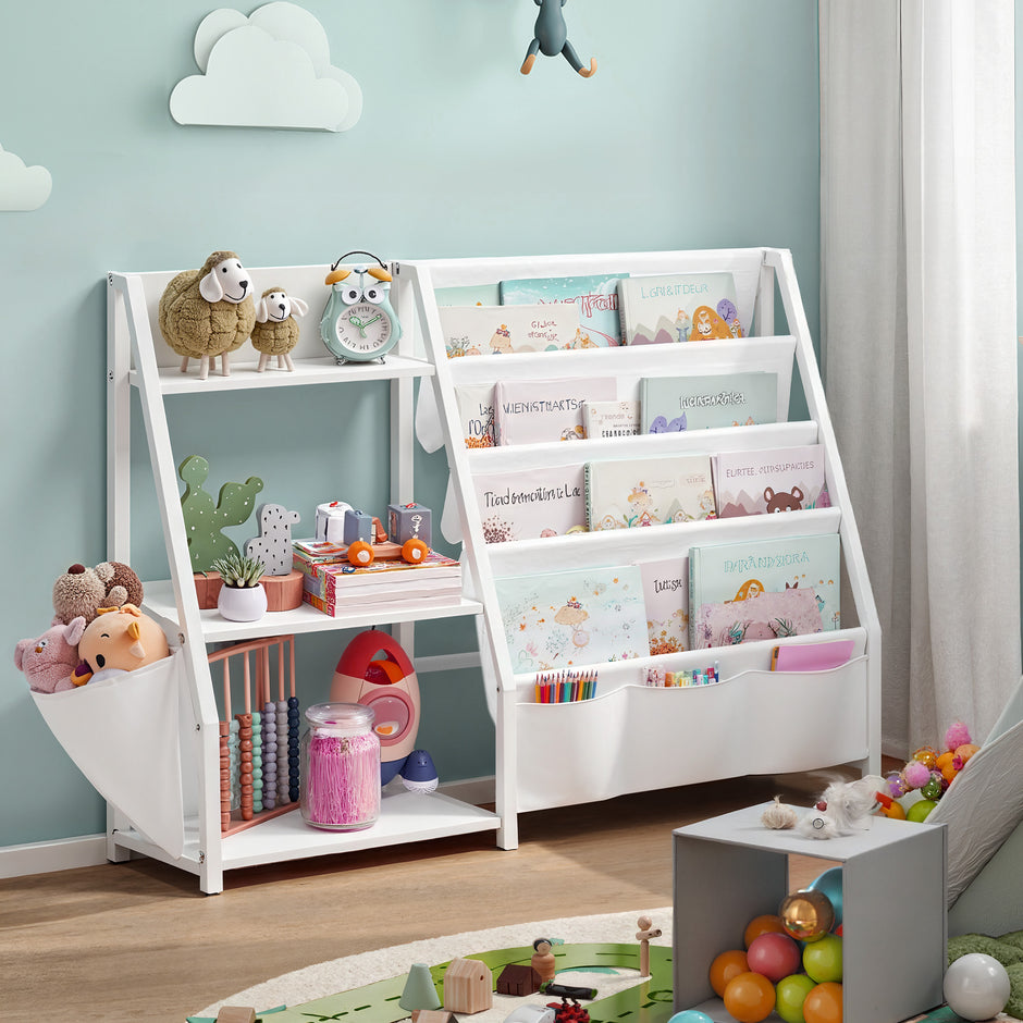 Kinderrek - Montessori Speelgoed- en Boekenrek - Wit - 108,5 x 30 x 75 cm