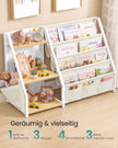 Montessori Boekenkast voor Kinderen – Met Stoffen Vakken – 108,5 cm – Beukenbeige en Crèmewit