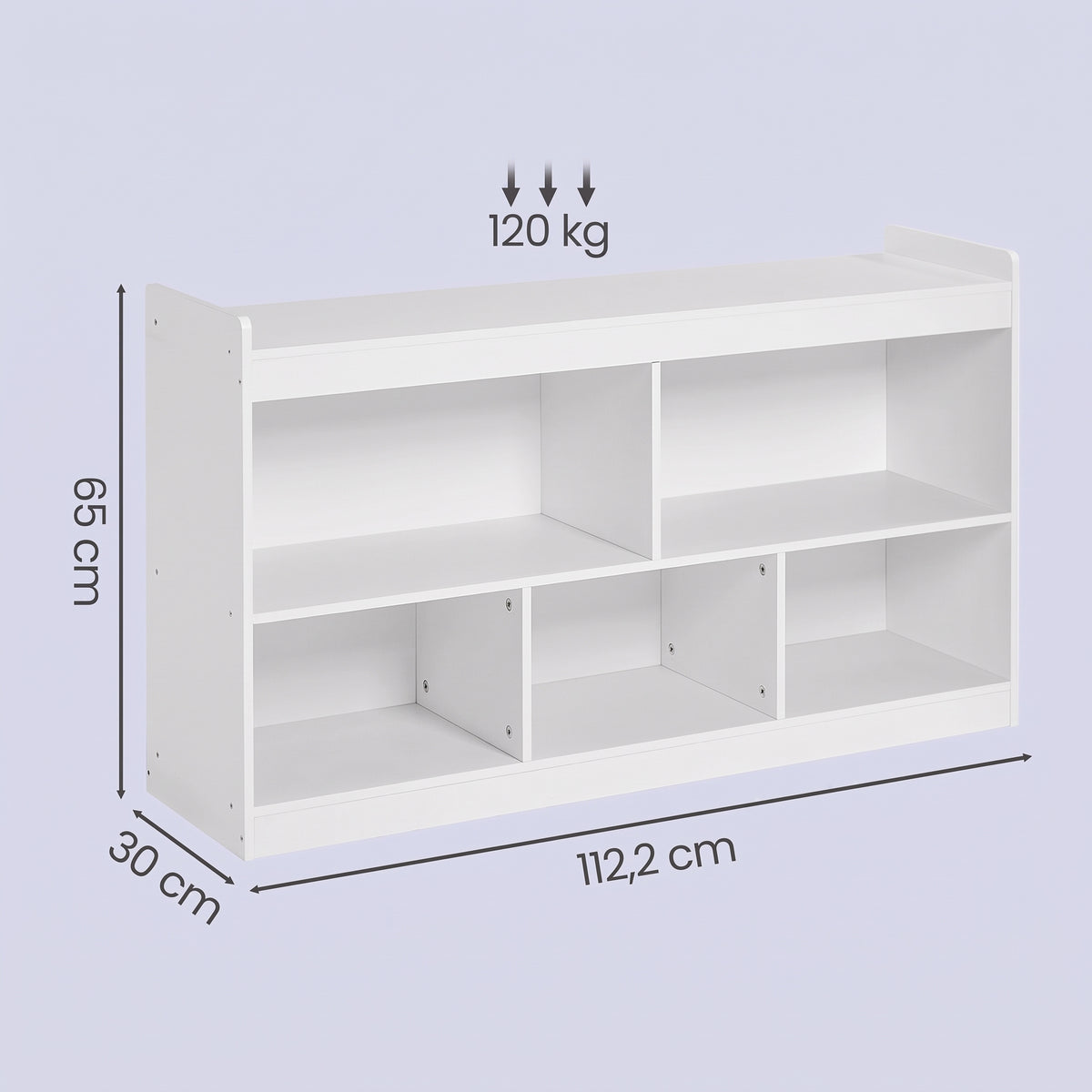 Kinderrek - Montessori Speelgoed- en Boekenrek - Wit - 30 x 112,2 x 65 cm