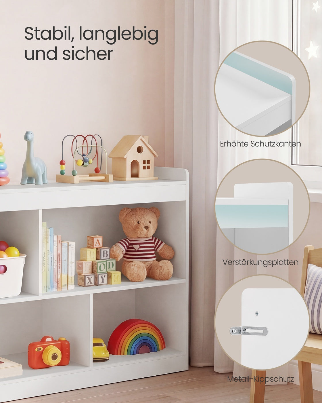 Kinderplank - 30 x 112,2 x 65 cm - Wolkenwit - 120 kg capaciteit bovenste plank - 20 kg per vak - Spaanplaat, MDF