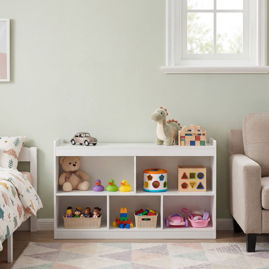 Kinderrek - Montessori Speelgoed- en Boekenrek - Wit - 30 x 112,2 x 65 cm