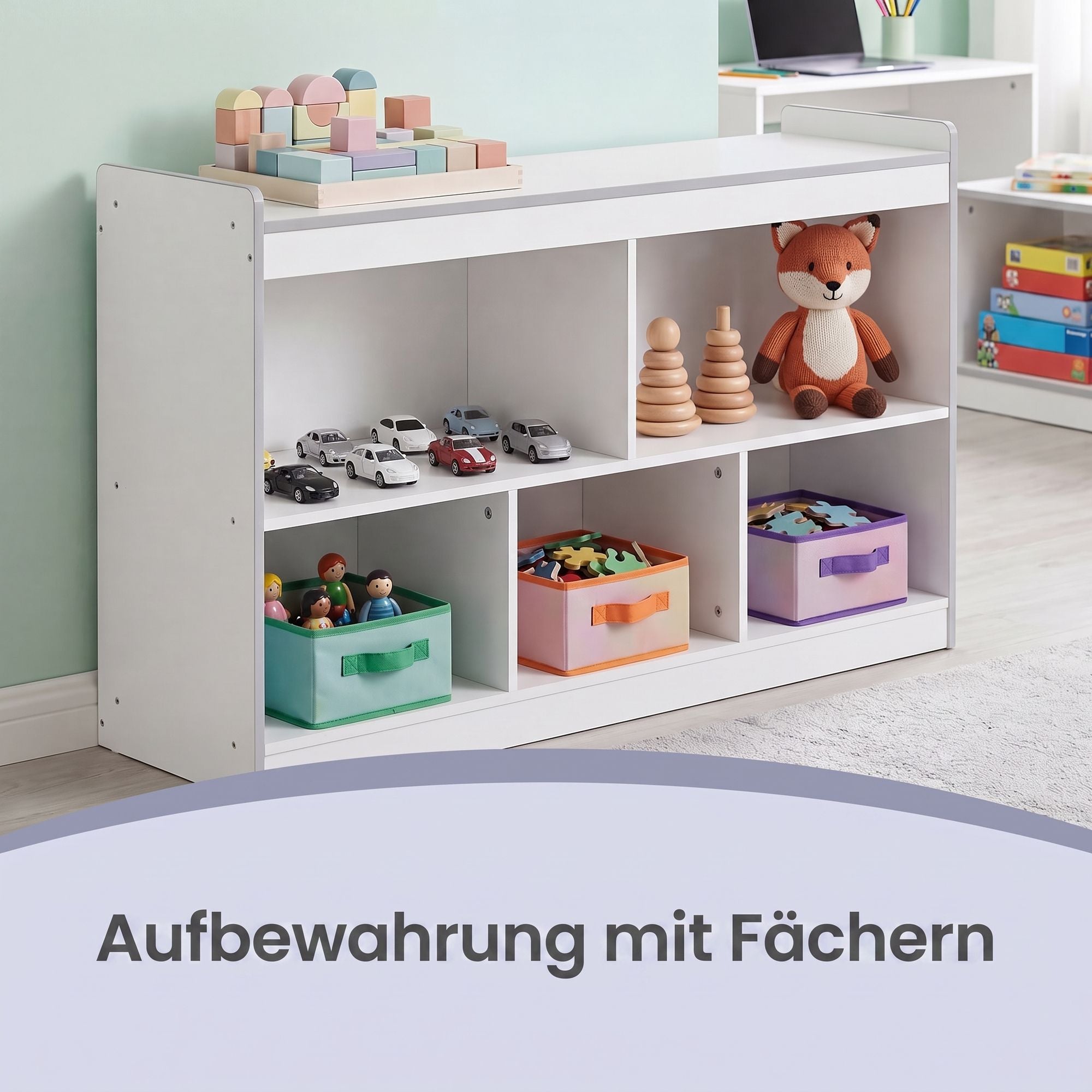 Kinderrek - Montessori Speelgoed- en Boekenrek - Wit - 30 x 112,2 x 65 cm