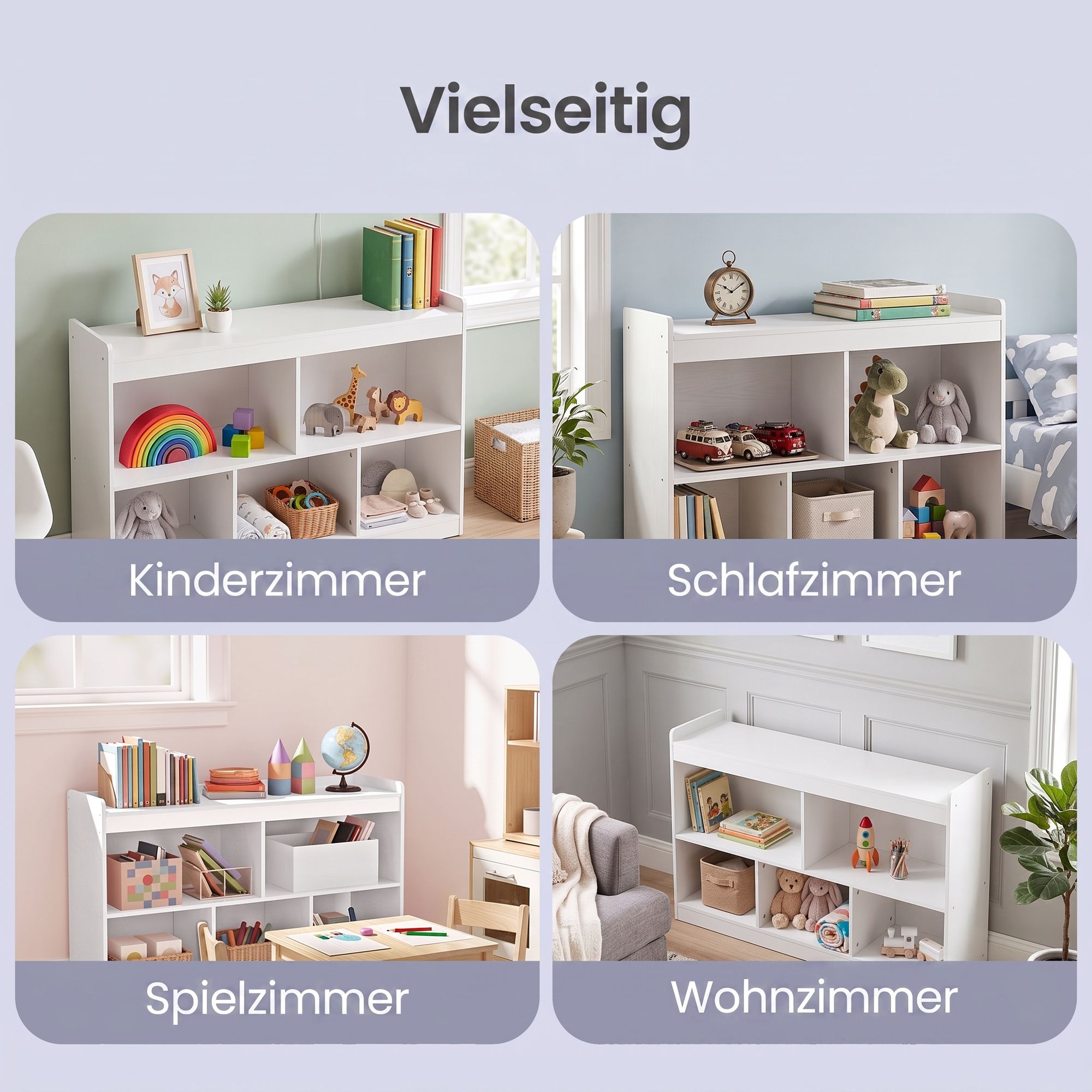 Kinderrek - Montessori Speelgoed- en Boekenrek - Wit - 30 x 112,2 x 65 cm