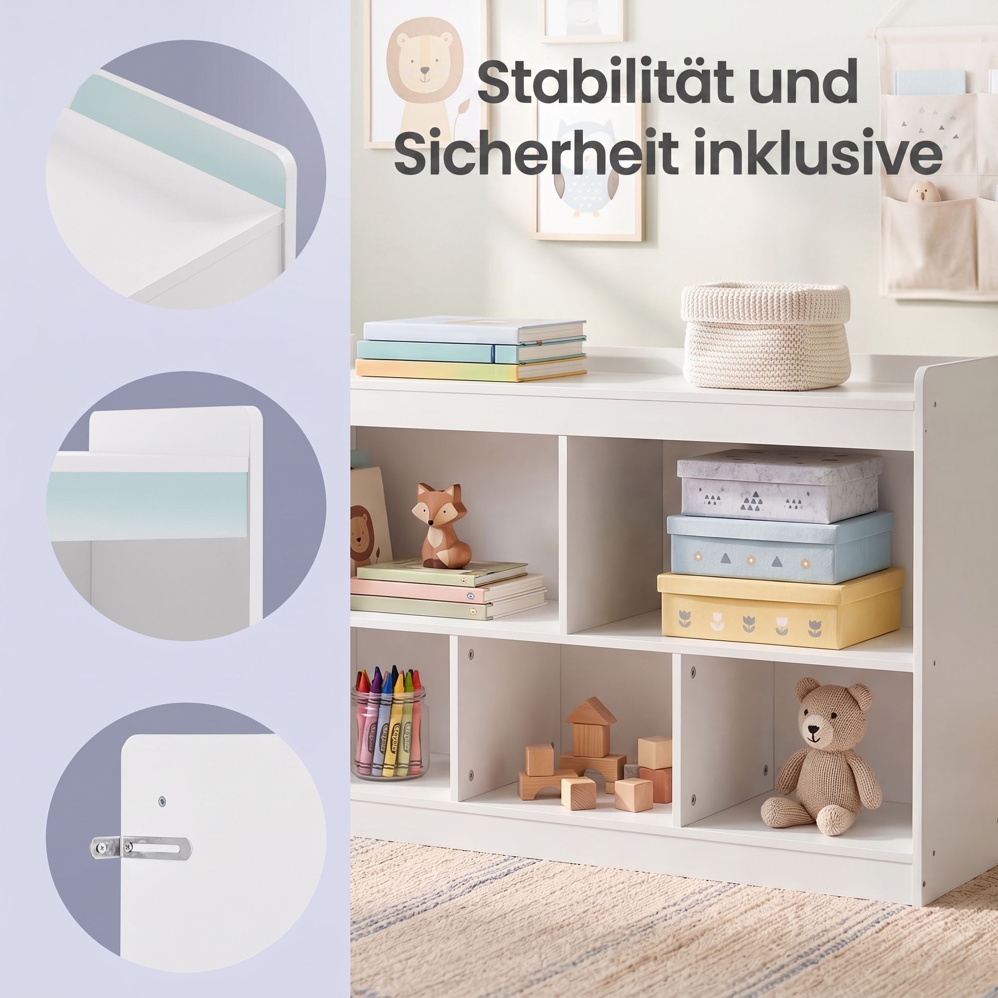 Kinderrek - Montessori Speelgoed- en Boekenrek - Wit - 30 x 112,2 x 65 cm