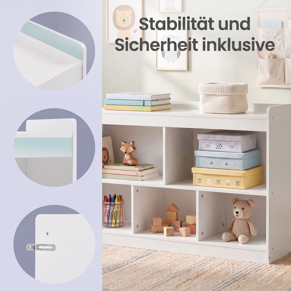 Kinderrek - Montessori Speelgoed- en Boekenrek - Wit - 30 x 112,2 x 65 cm