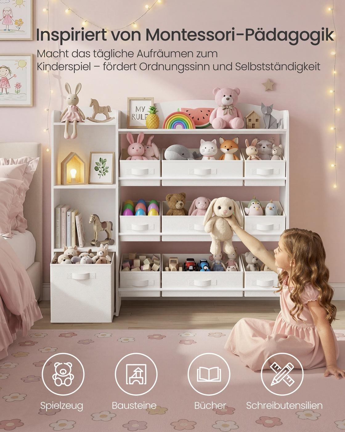 Speelgoedopbergrek - 30 x 113,1 x 104 cm - Wolkenwit - Maximaal 120 kg belastbaar - Vliesstof, spaanplaat, MDF