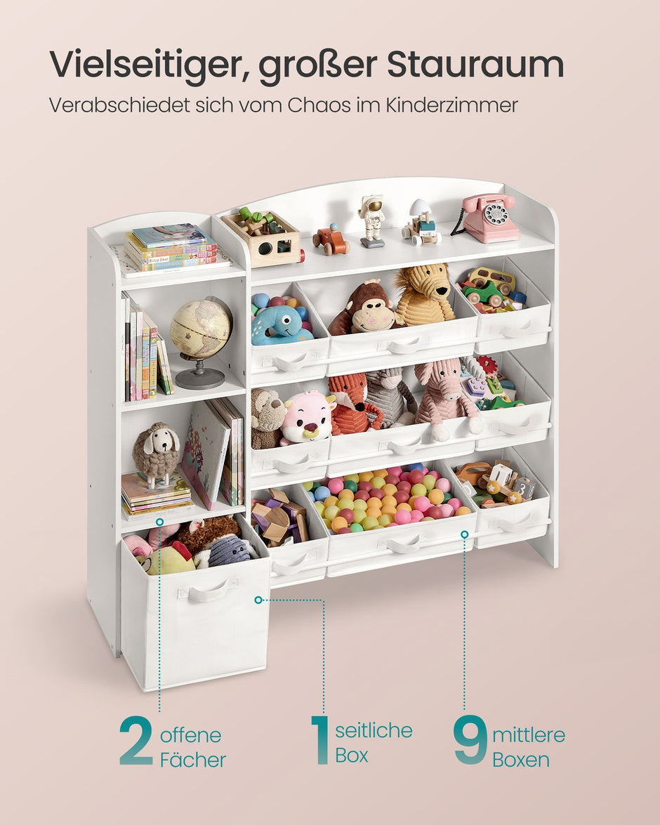 Speelgoedopbergrek - 30 x 113,1 x 104 cm - Wolkenwit - Maximaal 120 kg belastbaar - Vliesstof, spaanplaat, MDF