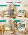 Kinderboekenkast – 4 Vakken – Staal en Oxfordstof – Montessori – Beukenbeige