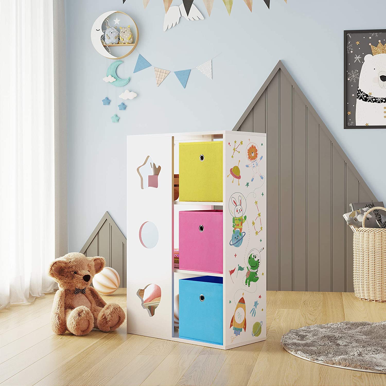 Kinderschrank - mit Aufbewahrungsboxen - Spielzimmer Bücherregal