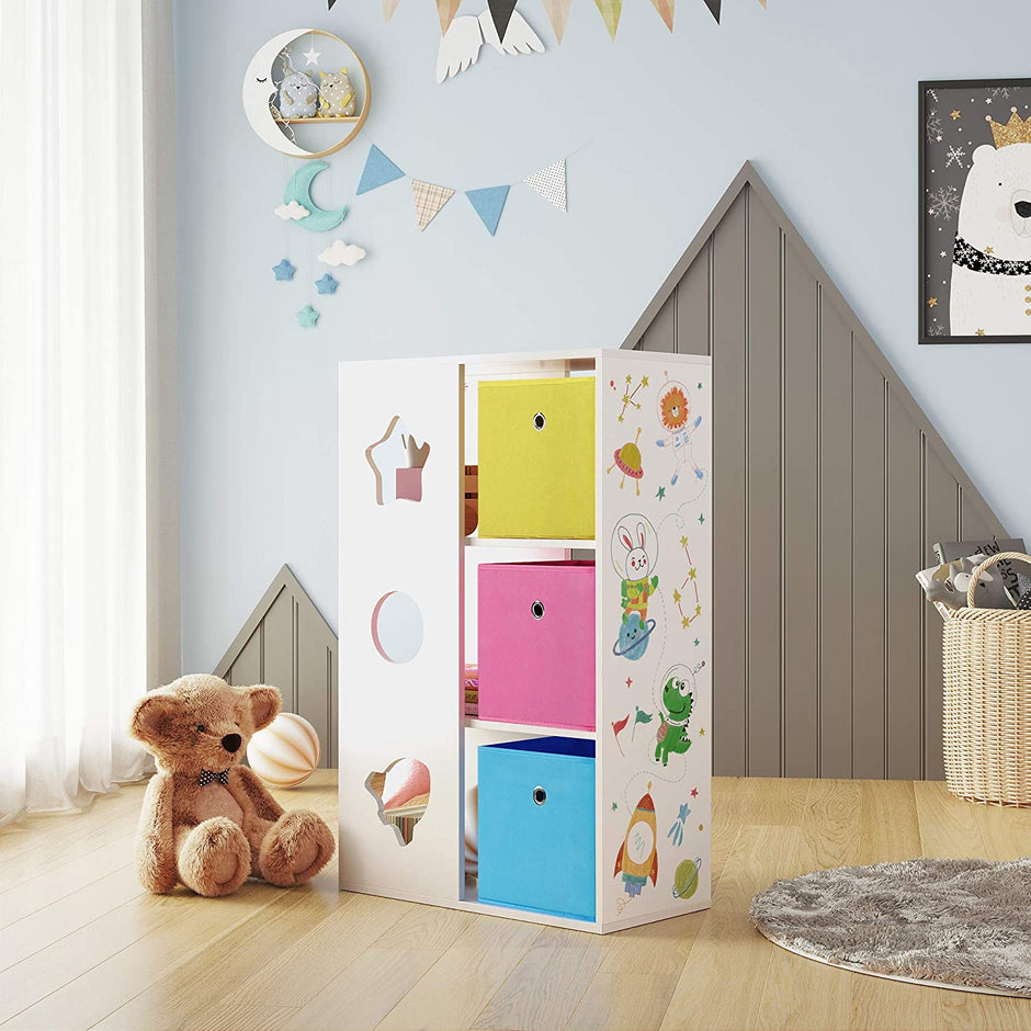 Kinderschrank - mit Aufbewahrungsboxen - Spielzimmer Bücherregal