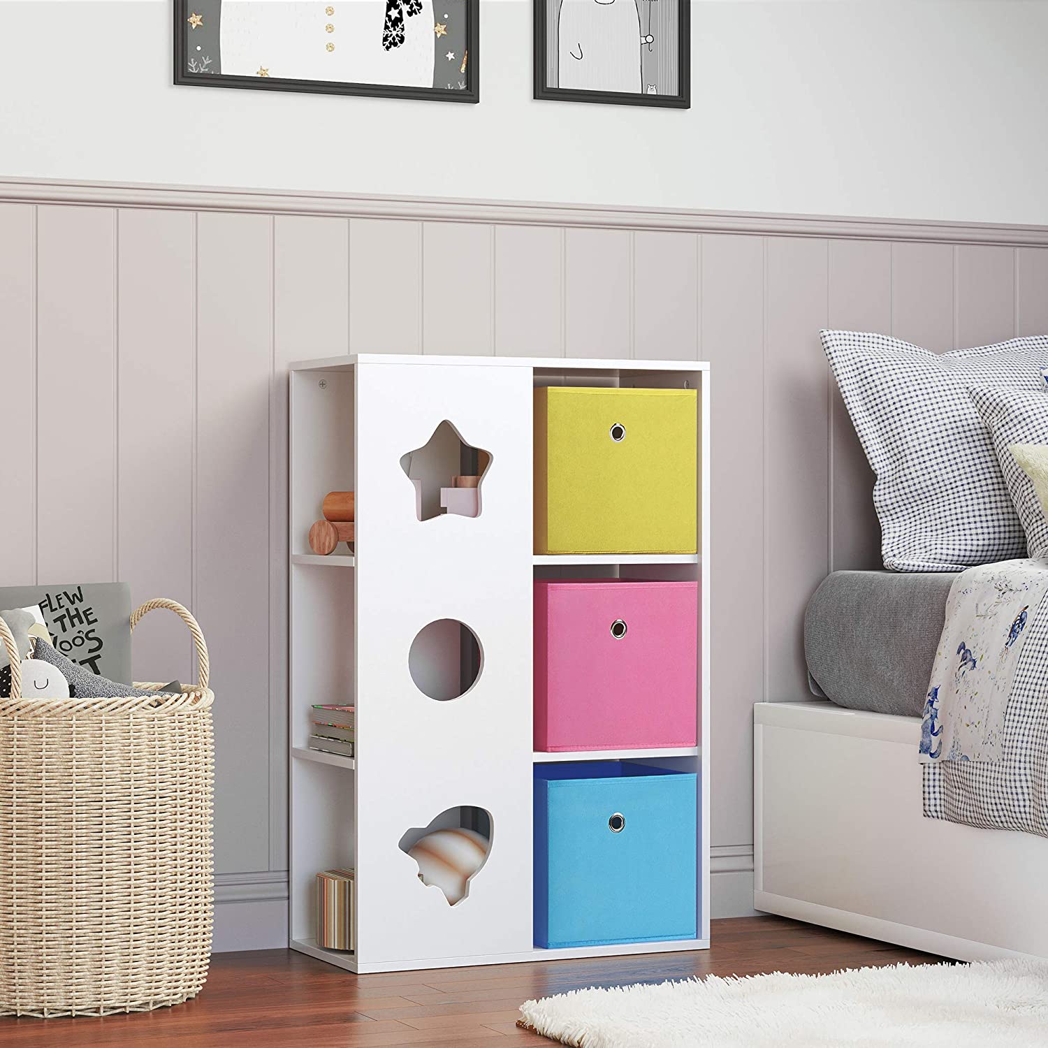 Kinderschrank - mit Aufbewahrungsboxen - Spielzimmer Bücherregal