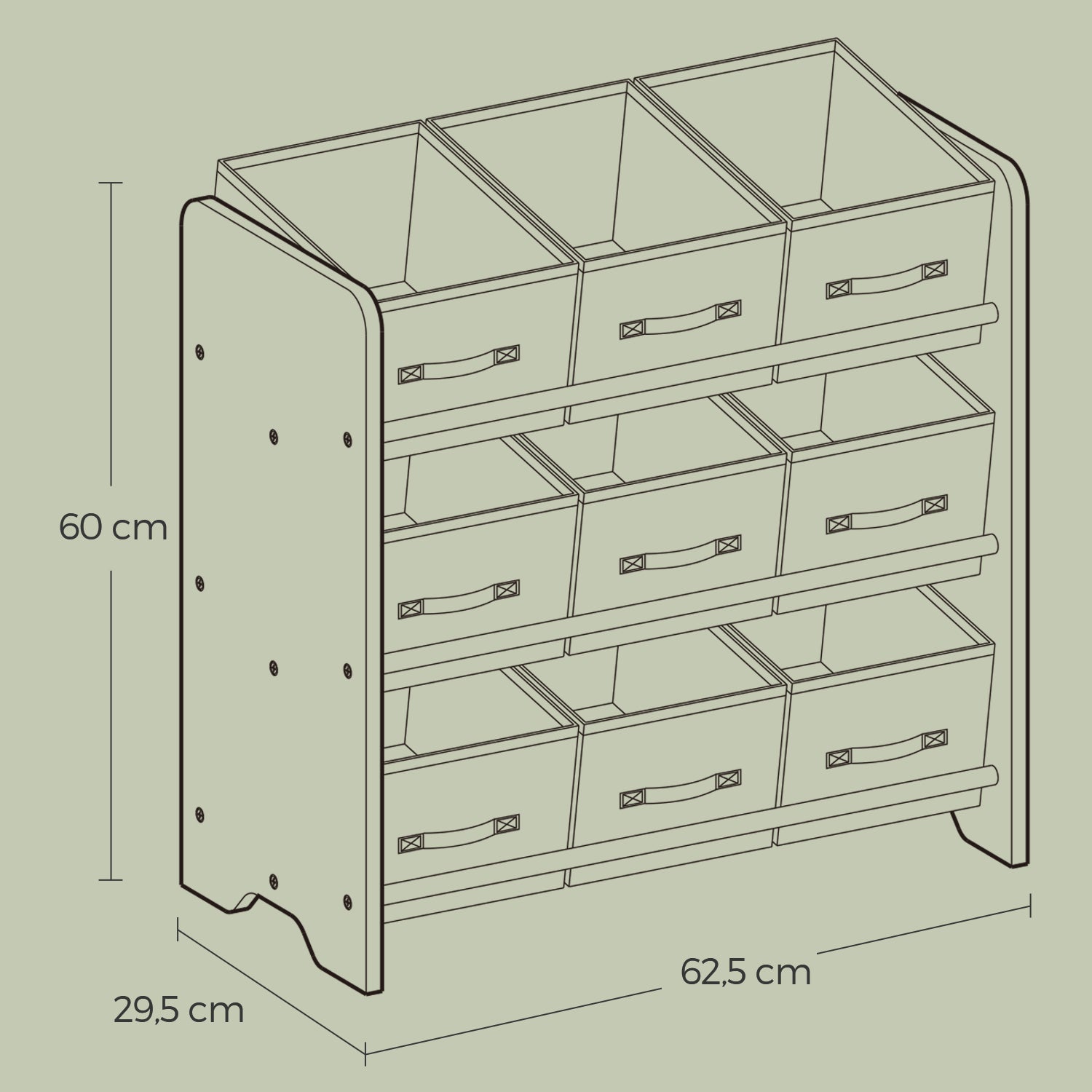Bücherregal mit 9 Stoffaufbewahrungsboxen - Organizer Board mit Kursen