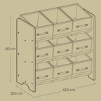 Bücherregal mit 9 Stoffaufbewahrungsboxen - Organizer Board mit Kursen