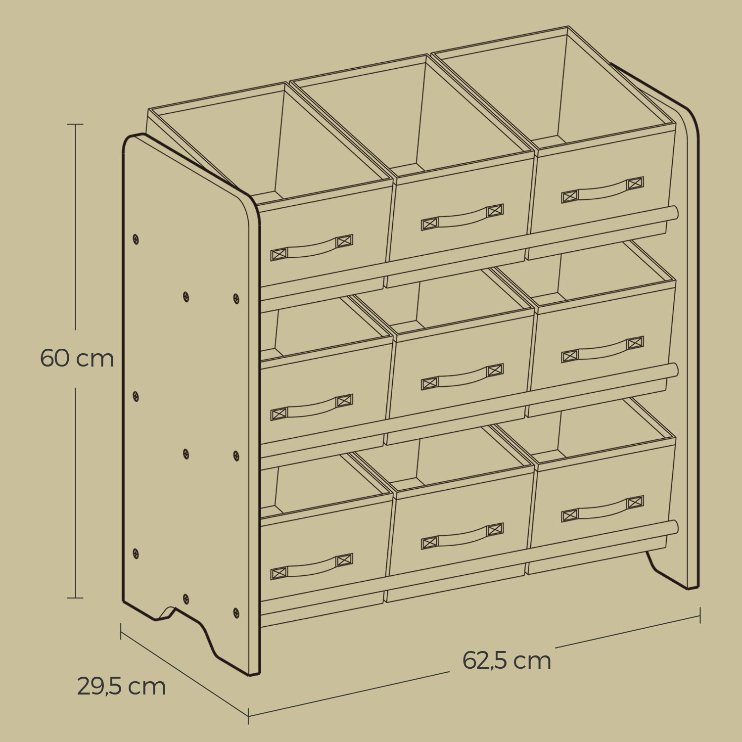 Bücherregal mit 9 Stoffaufbewahrungsboxen - Organizer Board mit Kursen